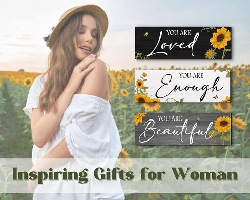 3 Pieces Sunflower Wooden Hanging Wall Art Positive Quotes You Are Enough Inspirational Word Sign Decors For Teen Girls Women Room (Sunflower 4.7 x 13.7 inch) in Saudi Arabia