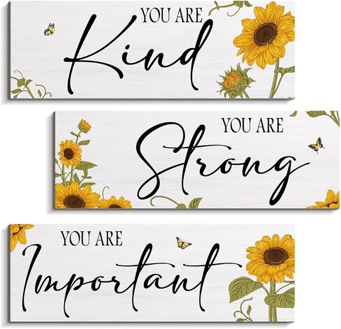 3 قطع عباد الشمس خشبية معلقة جدار الفن اقتباسات إيجابية أنت كافية ملهمة كلمة علامة الديكورات للفتيات في سن المراهقة غرفة النساء (عباد الشمس 4.7 × 13.7 بوصة) in Kuwait