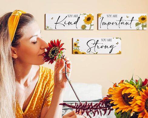 3 قطع عباد الشمس خشبية معلقة جدار الفن اقتباسات إيجابية أنت كافية ملهمة كلمة علامة الديكورات للفتيات في سن المراهقة غرفة النساء (عباد الشمس 4.7 × 13.7 بوصة) in Kuwait