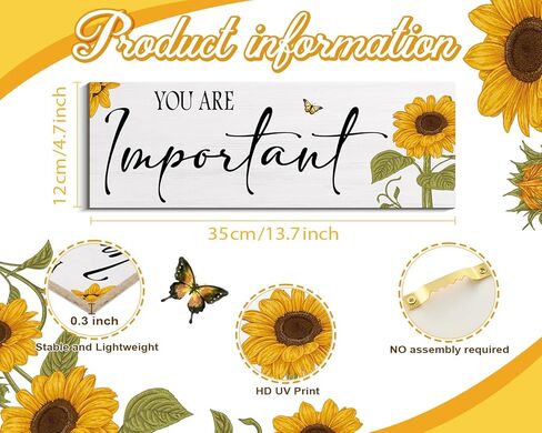 3 قطع عباد الشمس خشبية معلقة جدار الفن اقتباسات إيجابية أنت كافية ملهمة كلمة علامة الديكورات للفتيات في سن المراهقة غرفة النساء (عباد الشمس 4.7 × 13.7 بوصة) in Kuwait