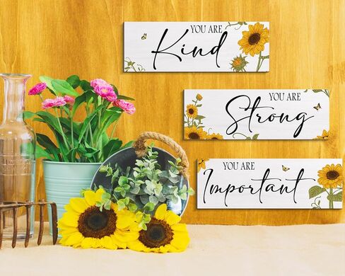 3 قطع عباد الشمس خشبية معلقة جدار الفن اقتباسات إيجابية أنت كافية ملهمة كلمة علامة الديكورات للفتيات في سن المراهقة غرفة النساء (عباد الشمس 4.7 × 13.7 بوصة) in Kuwait