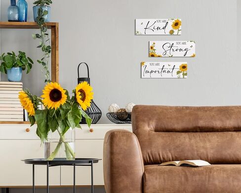 3 قطع عباد الشمس خشبية معلقة جدار الفن اقتباسات إيجابية أنت كافية ملهمة كلمة علامة الديكورات للفتيات في سن المراهقة غرفة النساء (عباد الشمس 4.7 × 13.7 بوصة) in Kuwait