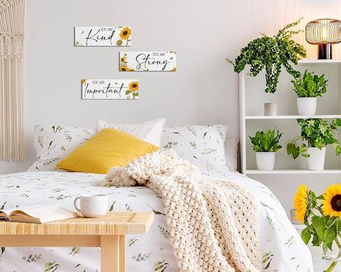 3 قطع عباد الشمس خشبية معلقة جدار الفن اقتباسات إيجابية أنت كافية ملهمة كلمة علامة الديكورات للفتيات في سن المراهقة غرفة النساء (عباد الشمس 4.7 × 13.7 بوصة) in Kuwait
