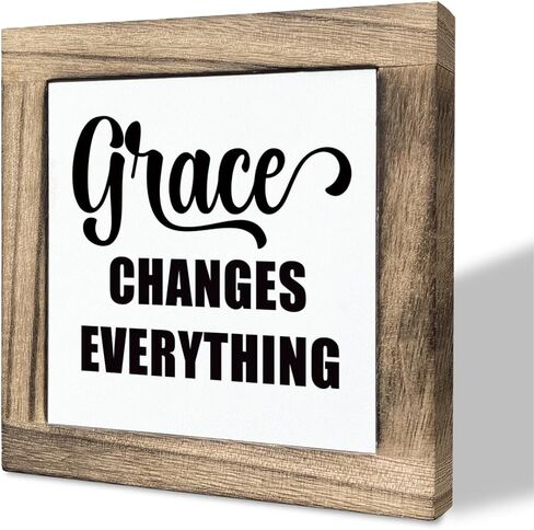 Grace Changes Everything Box Sign, Wooden Plaque Gift Tabletop, Grace Table Sign, Decorative Wood Block Plaque, Girls Room Decor, Elegant Decoration for Home Farmhouse, Gifts for Women in Saudi Arabia