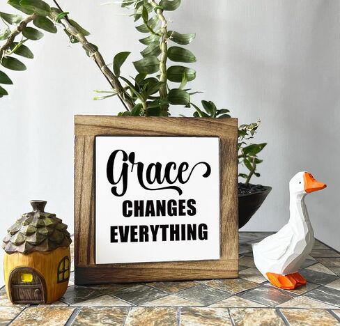 Grace Changes Everything Box Sign, Wooden Plaque Gift Tabletop, Grace Table Sign, Decorative Wood Block Plaque, Girls Room Decor, Elegant Decoration for Home Farmhouse, Gifts for Women in Saudi Arabia