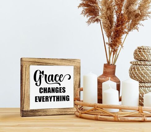 Grace Changes Everything Box Sign, Wooden Plaque Gift Tabletop, Grace Table Sign, Decorative Wood Block Plaque, Girls Room Decor, Elegant Decoration for Home Farmhouse, Gifts for Women in Saudi Arabia