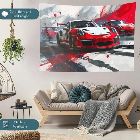SoulAbiti Sports Car Racing 911 Tapestry - 73 x 43 Inches, Dynamic Wall Hanging for Car Enthusiasts, Home Decor, Dorm Room, or Bedroom - Gaming Adrenaline-Fueled Artwork, Lightweight Fabric in Saudi Arabia