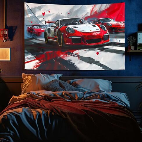 SoulAbiti Sports Car Racing 911 Tapestry - 73 x 43 Inches, Dynamic Wall Hanging for Car Enthusiasts, Home Decor, Dorm Room, or Bedroom - Gaming Adrenaline-Fueled Artwork, Lightweight Fabric in Saudi Arabia