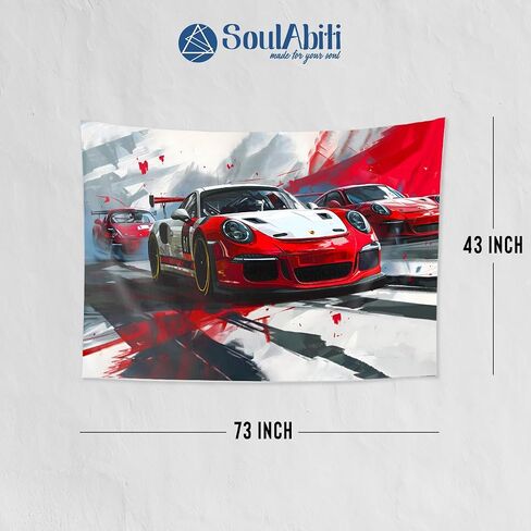 SoulAbiti Sports Car Racing 911 Tapestry - 73 x 43 Inches, Dynamic Wall Hanging for Car Enthusiasts, Home Decor, Dorm Room, or Bedroom - Gaming Adrenaline-Fueled Artwork, Lightweight Fabric in Saudi Arabia