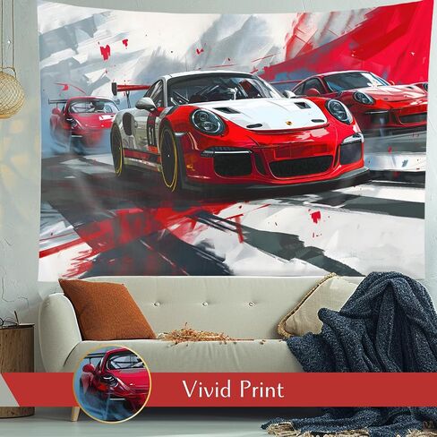 SoulAbiti Sports Car Racing 911 Tapestry - 73 x 43 Inches, Dynamic Wall Hanging for Car Enthusiasts, Home Decor, Dorm Room, or Bedroom - Gaming Adrenaline-Fueled Artwork, Lightweight Fabric in Saudi Arabia
