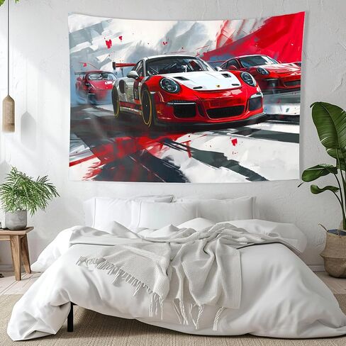 SoulAbiti Sports Car Racing 911 Tapestry - 73 x 43 Inches, Dynamic Wall Hanging for Car Enthusiasts, Home Decor, Dorm Room, or Bedroom - Gaming Adrenaline-Fueled Artwork, Lightweight Fabric in Saudi Arabia