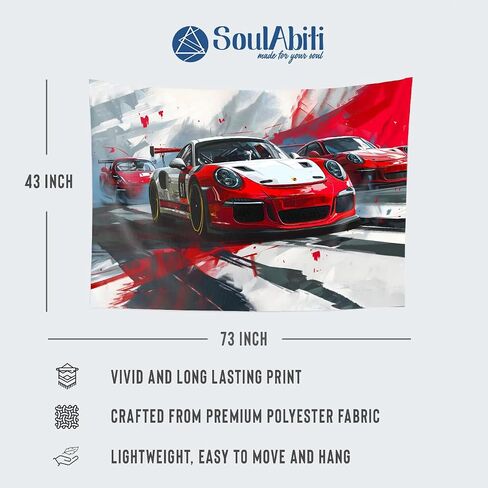 SoulAbiti Sports Car Racing 911 Tapestry - 73 x 43 Inches, Dynamic Wall Hanging for Car Enthusiasts, Home Decor, Dorm Room, or Bedroom - Gaming Adrenaline-Fueled Artwork, Lightweight Fabric in Saudi Arabia