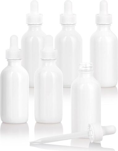JUVITUS 2 oz / 60 ml High Shine Gloss White Glass Boston Round Bottle with Gold Metal and Glass Dropper (24 Pack) in Saudi Arabia