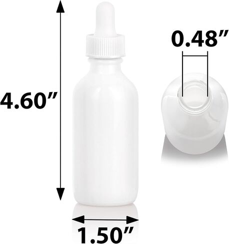 JUVITUS 2 oz / 60 ml High Shine Gloss White Glass Boston Round Bottle with Gold Metal and Glass Dropper (24 Pack) in Saudi Arabia