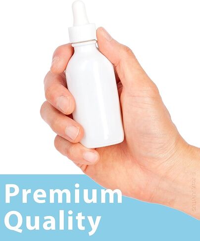 JUVITUS 2 oz / 60 ml High Shine Gloss White Glass Boston Round Bottle with Gold Metal and Glass Dropper (24 Pack) in Saudi Arabia