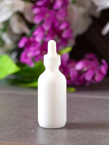 JUVITUS 2 oz / 60 ml High Shine Gloss White Glass Boston Round Bottle with Gold Metal and Glass Dropper (24 Pack) in Saudi Arabia