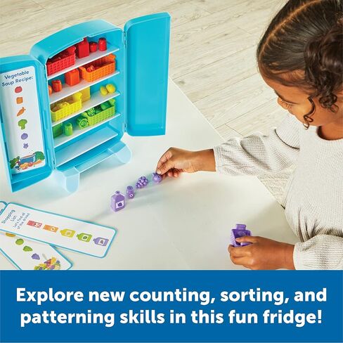 Learning Resources Sorting Snacks Mini Fridge ,51 Pieces, Ages 3+, Toddler Toys, Educational Toys, Snack Toys,Plastic Food Toys,Kids Kitchen Accessories in Kuwait