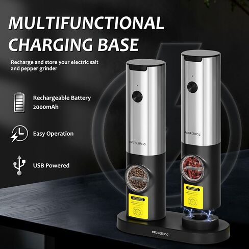Pack of 2 Salt and Pepper Grinder Set Rechargeable, RECREROC Manual Adjustable Coarseness electric salt and pepper grinder set,with LED Light,for Kitchen,Restaurant, Picnic outdoors at night in Saudi Arabia