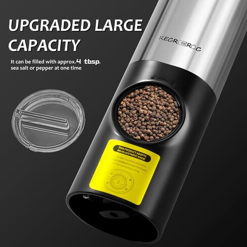 Pack of 2 Salt and Pepper Grinder Set Rechargeable, RECREROC Manual Adjustable Coarseness electric salt and pepper grinder set,with LED Light,for Kitchen,Restaurant, Picnic outdoors at night in Saudi Arabia