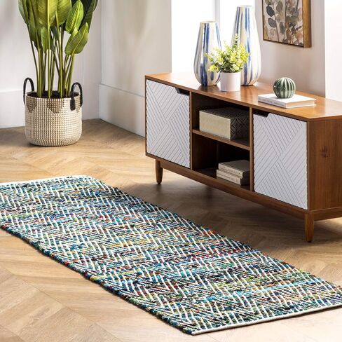 nuLOOM Rochell Hand Woven Chevron Runner Rug, 2' 6" x 6', Green in Saudi Arabia