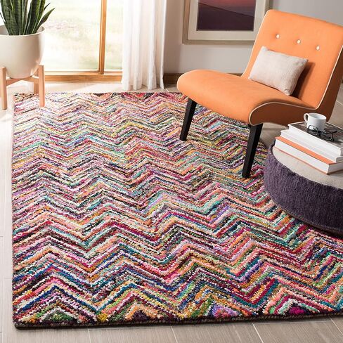 SAFAVIEH Nantucket Collection Area Rug - 5' x 7'6", Multi, Handmade Boho Chevron Cotton, Ideal for High Traffic Areas in Living Room, Bedroom (NAN311A) in Saudi Arabia