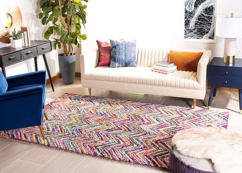 SAFAVIEH Nantucket Collection Area Rug - 5' x 7'6", Multi, Handmade Boho Chevron Cotton, Ideal for High Traffic Areas in Living Room, Bedroom (NAN311A) in Saudi Arabia