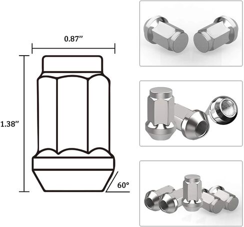 1.38" Tall 7/16" x 20 Closed End Bulge 3/4" Hex Acorn Lug Nuts, (Chrome, 24 Pack) in Kuwait