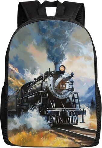 Unisex Train Backpack for Boys Girls Kids Teens, Steam Engine Train Bookbag School Bag Outdoor Casual Shoulders Backpack Old Train Travel Daypacks, 17 Inches in Saudi Arabia