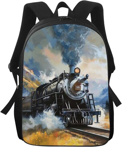 Unisex Train Backpack for Boys Girls Kids Teens, Steam Engine Train Bookbag School Bag Outdoor Casual Shoulders Backpack Old Train Travel Daypacks, 17 Inches in Saudi Arabia