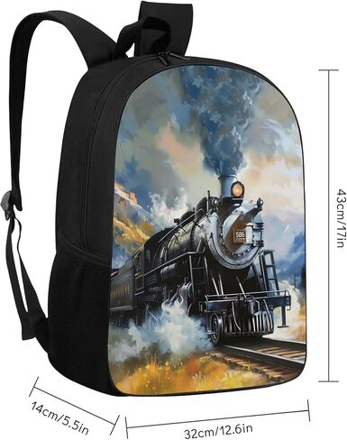Unisex Train Backpack for Boys Girls Kids Teens, Steam Engine Train Bookbag School Bag Outdoor Casual Shoulders Backpack Old Train Travel Daypacks, 17 Inches in Saudi Arabia