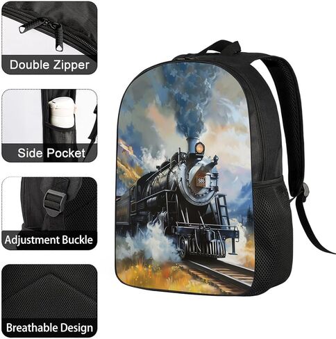 Unisex Train Backpack for Boys Girls Kids Teens, Steam Engine Train Bookbag School Bag Outdoor Casual Shoulders Backpack Old Train Travel Daypacks, 17 Inches in Saudi Arabia
