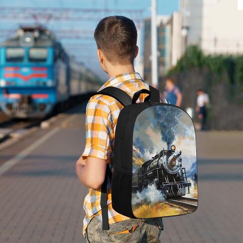 Unisex Train Backpack for Boys Girls Kids Teens, Steam Engine Train Bookbag School Bag Outdoor Casual Shoulders Backpack Old Train Travel Daypacks, 17 Inches in Saudi Arabia
