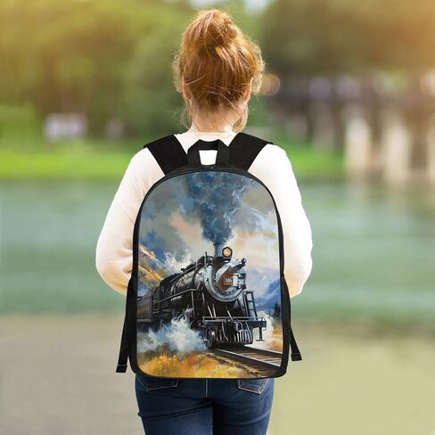 Unisex Train Backpack for Boys Girls Kids Teens, Steam Engine Train Bookbag School Bag Outdoor Casual Shoulders Backpack Old Train Travel Daypacks, 17 Inches in Saudi Arabia