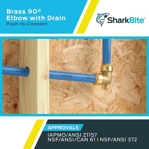 مرفق SharkBite Max 3/4 بوصة 90 درجة مع فتحة تصريف، ادفع لتوصيل تركيبات السباكة النحاسية، أنابيب PEX، النحاس، CPVC، PE-RT، HDPE، UR5256A in Saudi Arabia