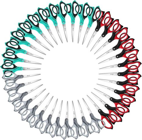 LIVINGO Sharp Scissors Bulk: 24 Pack of Scissors Set All Purpose Heavy Duty for Office Home Middle High School Classroom Teacher Supplies Craft Cutting Paper Fabric Sewing, Comfortable Grip, 8.5 Inch in Saudi Arabia