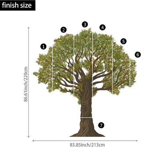 funlife Original Hand Drawn Huge Olive Tree Wall Decals, Tree Wall Art Stickers Wall Decor for Living Room Boys and Natural Gender Room Playroom, Huge Olive Tree 83.86"x86.61" in Saudi Arabia