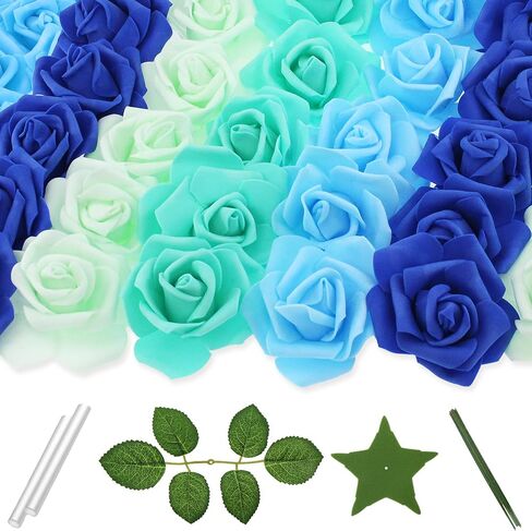 100 Pcs 3 Inch Artificial Flowers Bulk 5 in 1 Set Faux Foam Fake Rose Head Wedding Decoration Bridal Shower Centerpiece Arrangement Wall Table Decor DIY Craft (4 Shades of Pink White) in Saudi Arabia