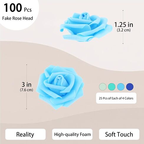 100 Pcs 3 Inch Artificial Flowers Bulk 5 in 1 Set Faux Foam Fake Rose Head Wedding Decoration Bridal Shower Centerpiece Arrangement Wall Table Decor DIY Craft (4 Shades of Pink White) in Saudi Arabia