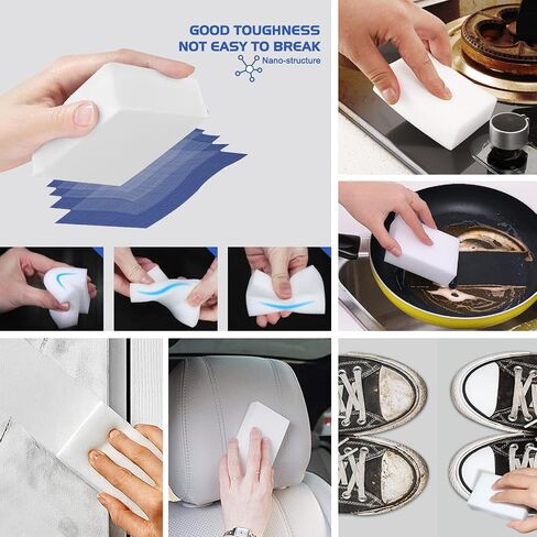 100 Pack Magic Sponge Eraser, Premium Reusable Melamine Sponge, Powerful Cleaning for Kitchen, Bathroom, Walls, Shoes, Electronics, Household Cleaning Kitchen Dish Sponges. Durable & Not Easily Rip. in Saudi Arabia
