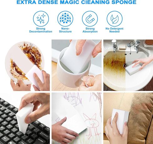 100 Pack Magic Sponge Eraser, Premium Reusable Melamine Sponge, Powerful Cleaning for Kitchen, Bathroom, Walls, Shoes, Electronics, Household Cleaning Kitchen Dish Sponges. Durable & Not Easily Rip. in Saudi Arabia