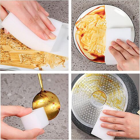 100 Pack Magic Sponge Eraser, Premium Reusable Melamine Sponge, Powerful Cleaning for Kitchen, Bathroom, Walls, Shoes, Electronics, Household Cleaning Kitchen Dish Sponges. Durable & Not Easily Rip. in Saudi Arabia