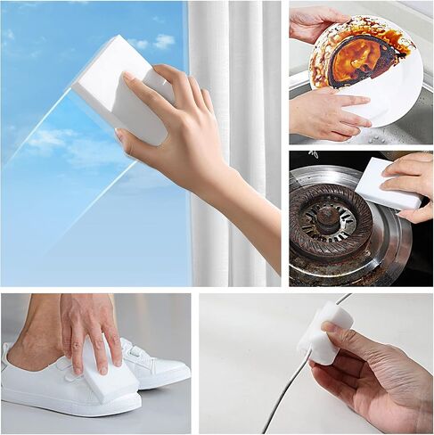 100 Pack Magic Sponge Eraser, Premium Reusable Melamine Sponge, Powerful Cleaning for Kitchen, Bathroom, Walls, Shoes, Electronics, Household Cleaning Kitchen Dish Sponges. Durable & Not Easily Rip. in Saudi Arabia