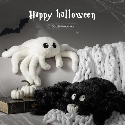 Phantoscope Happy Halloween Spider Shaped Throw Pillow, Faux Fur Fluffy Tarantula Shaped Halloween Cushion Pillow, White, 9 x 16 inch in Saudi Arabia