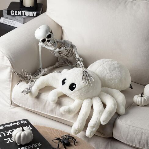 Phantoscope Happy Halloween Spider Shaped Throw Pillow, Faux Fur Fluffy Tarantula Shaped Halloween Cushion Pillow, White, 9 x 16 inch in Saudi Arabia