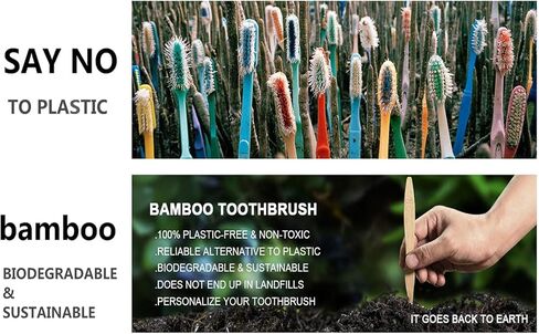 Bamboo Toothbrush with Soft Charcoal Bristles 10 Pack, Natural Wood Toothbrushes Round Handle with Colored Standing Bottom Recyclable, Eco-Friendly, Tooth brush Set Multipack (Multicolor - Kids) in Saudi Arabia