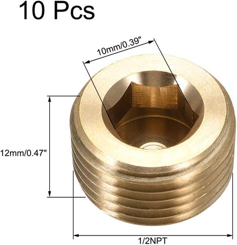 uxcell Brass Pipe Fitting - Hex Counter Sunk Plug 1/16NPT Male Socket Drive Countersunk Pipe Plugs 10pcs in Saudi Arabia
