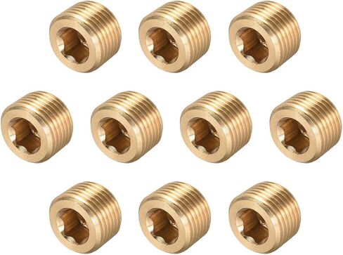 uxcell Brass Pipe Fitting - Hex Counter Sunk Plug 1/16NPT Male Socket Drive Countersunk Pipe Plugs 10pcs in Saudi Arabia