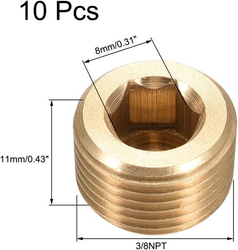 uxcell Brass Pipe Fitting - Hex Counter Sunk Plug 1/16NPT Male Socket Drive Countersunk Pipe Plugs 10pcs in Saudi Arabia