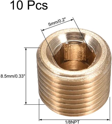uxcell Brass Pipe Fitting - Hex Counter Sunk Plug 1/16NPT Male Socket Drive Countersunk Pipe Plugs 10pcs in Saudi Arabia