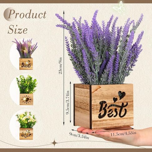 XunYee 3 Packs Artificial Eucalyptus Potted Plant with LED Lights Fake Eucalyptus Lavender Rosemary Plants Indoor Decorations with Wooden Pots Best Mom Ever Gifts for Mom Home Office Farmhouse Decor in Saudi Arabia